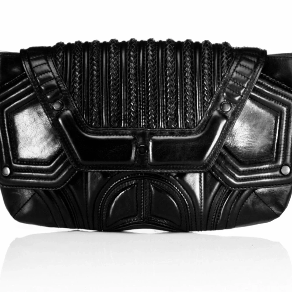 BRACHFELD PARLAGY DAPHNE BLACK LEATHER CLUTCH